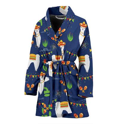 Llama Cactus Pattern Print Design 05 Women Bathrobe