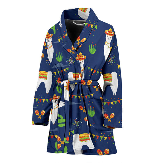 Llama Cactus Pattern Print Design 05 Women Bathrobe