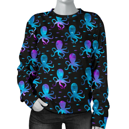 Octopus Blue Design Print Themed Women Long Sleeve Sweatshirt