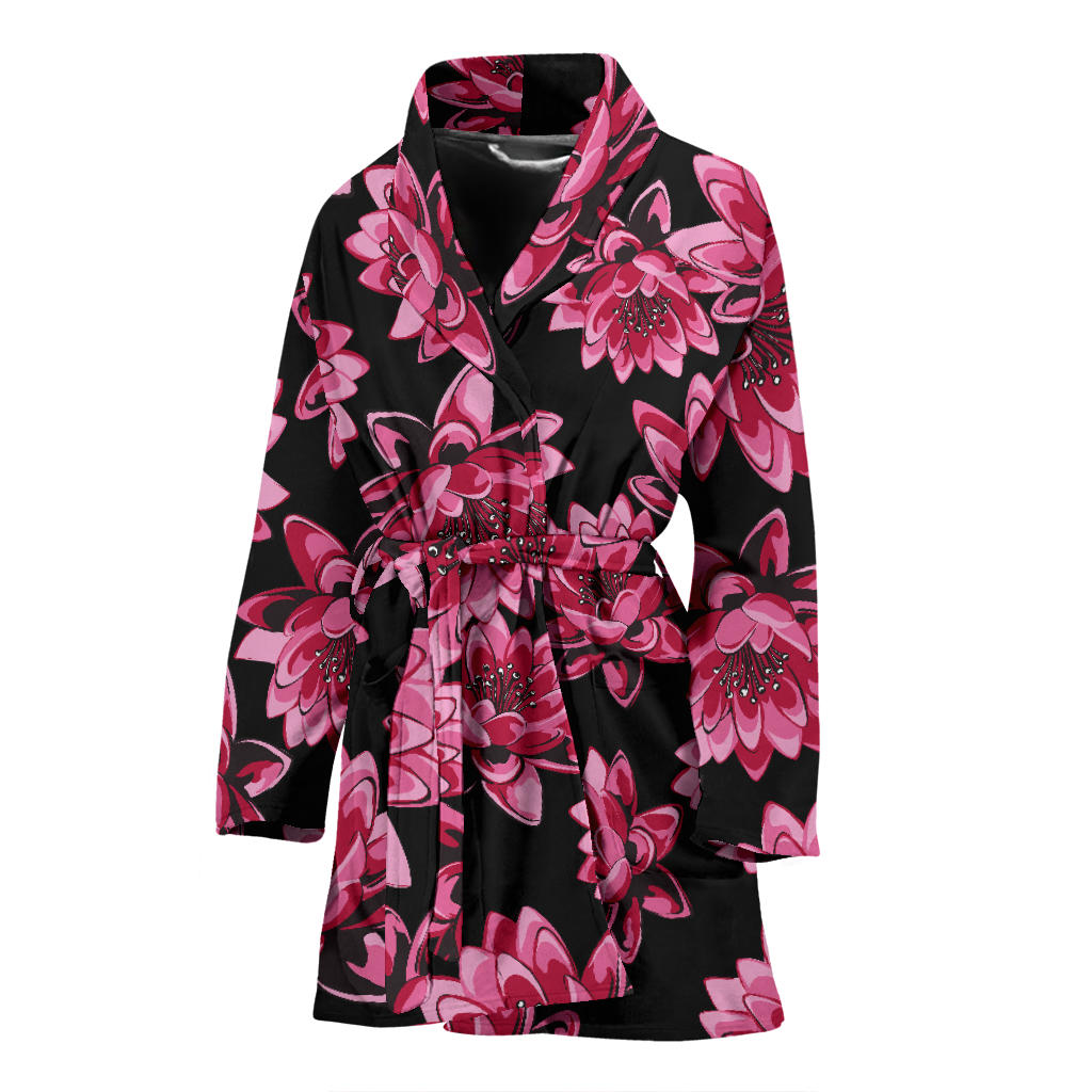 Lotus Pattern Print Design 03 Women Bathrobe