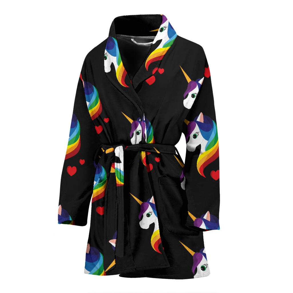 Rainbow Unicorn Pattern Print Design A03 Women Bathrobe