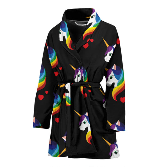 Rainbow Unicorn Pattern Print Design A03 Women Bathrobe