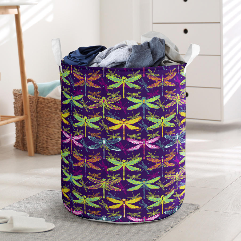 Dragonfly Neon Color Print Pattern Laundry Basket