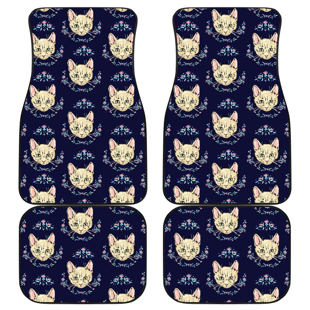 Cat Head with flower Print Pattern Car Floor Mats Front Back