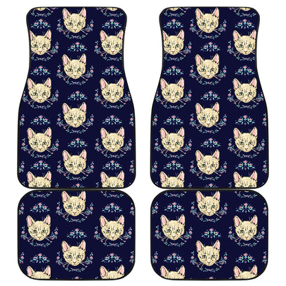 Cat Head with flower Print Pattern Car Floor Mats Front Back
