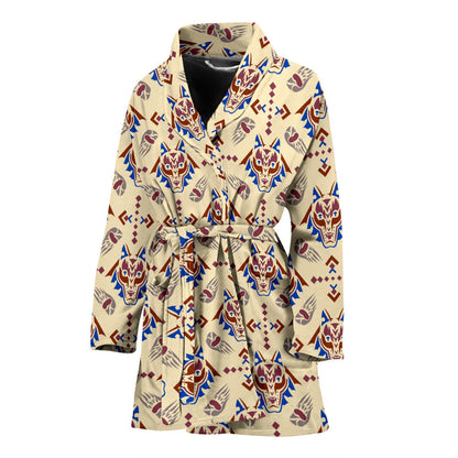 Aztec Wolf Pattern Print Design 03 Women Bathrobe