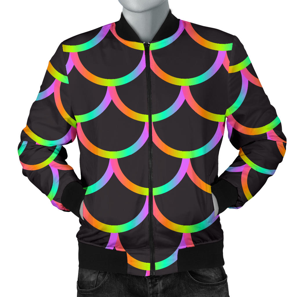 Mermaid Tail Rainbow Design Print Men Bomber Jacket