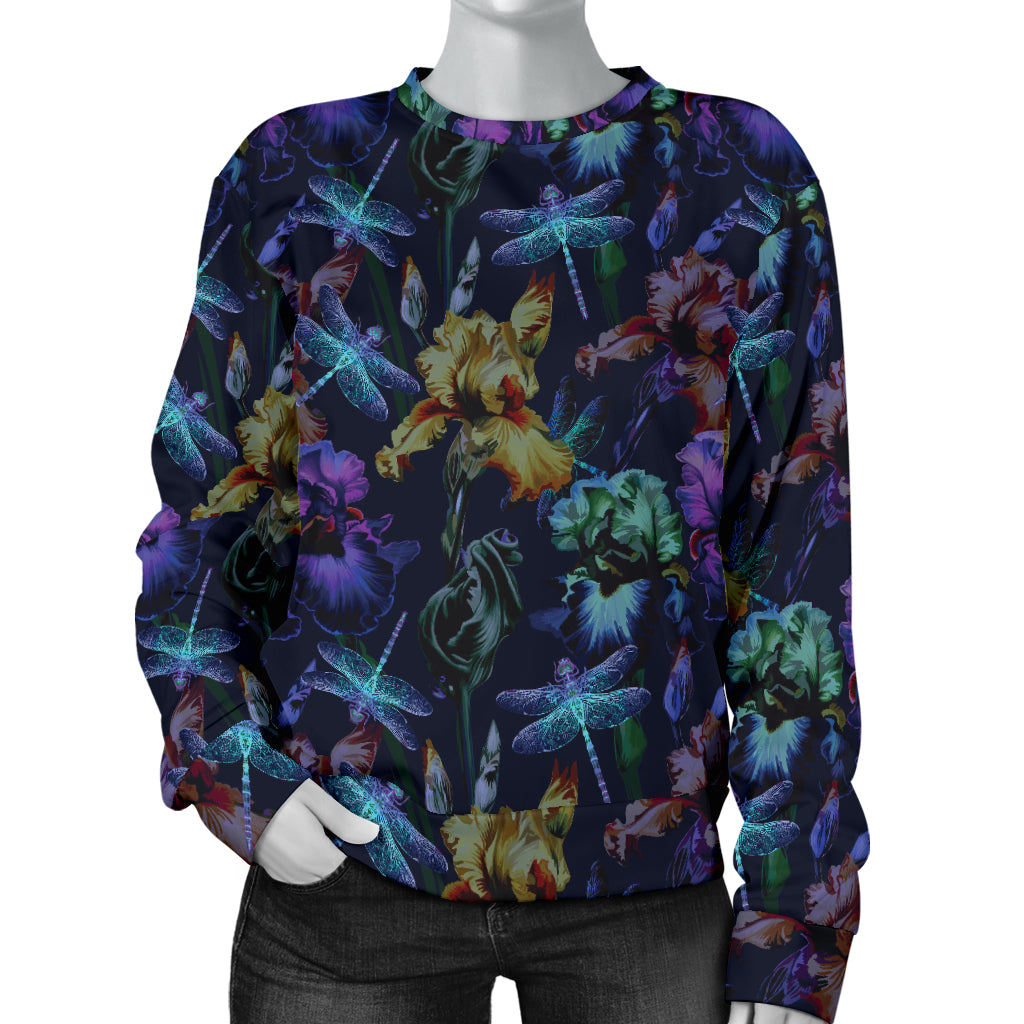 Dragonfly With Floral Print Pattern Women Long Sleeve Sweatshirt