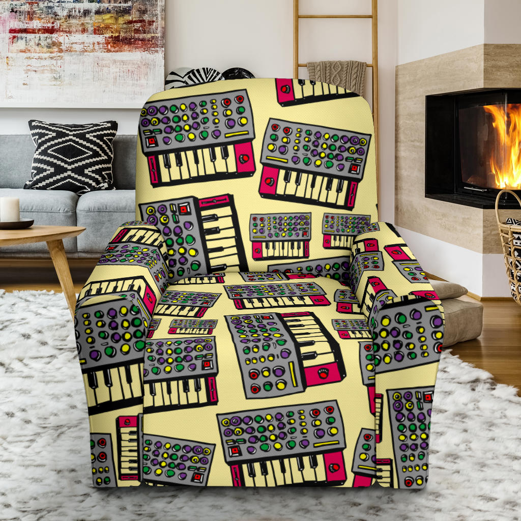 Synthesizer Pattern Print Design 01 Recliner Slipcover with Pocket