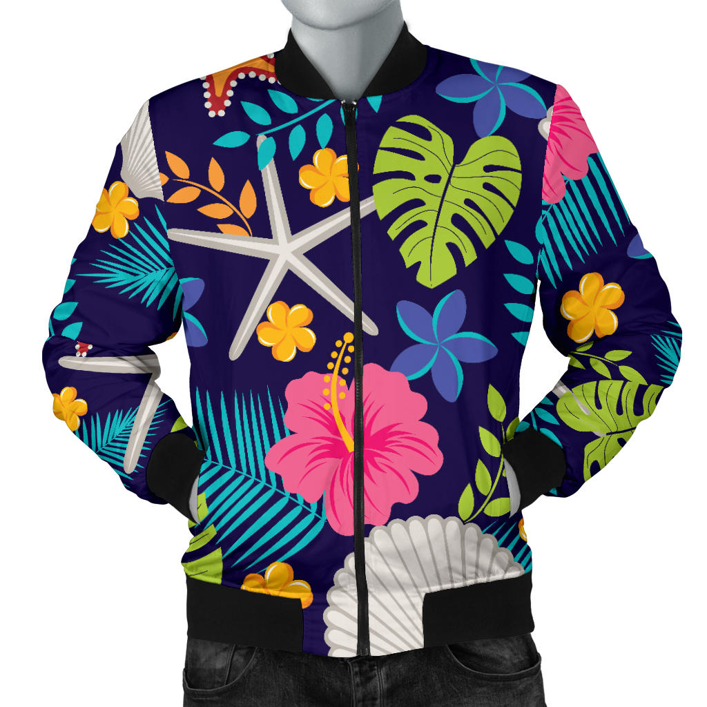 Beach Seashell Floral Theme Men Bomber Jacket