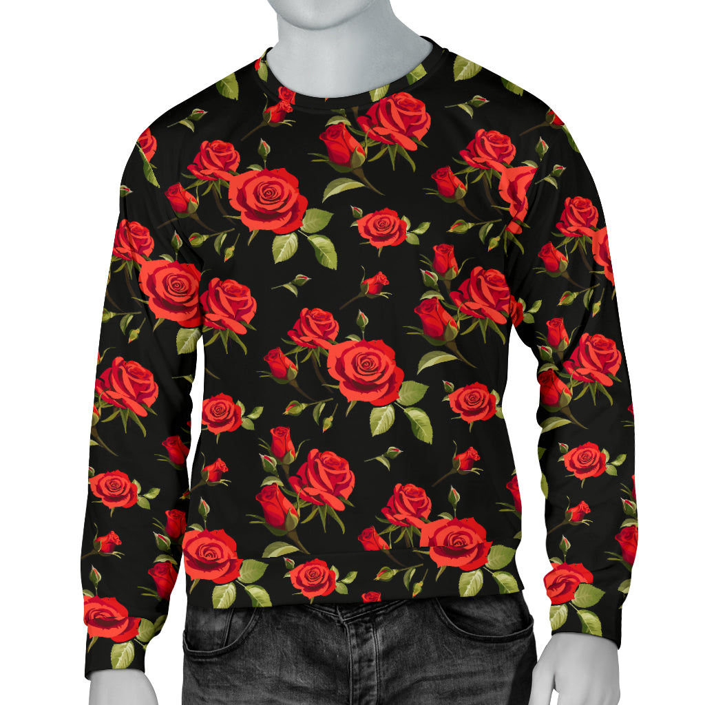 Red Rose Themed Print Men Long Sleeve Sweatshirt