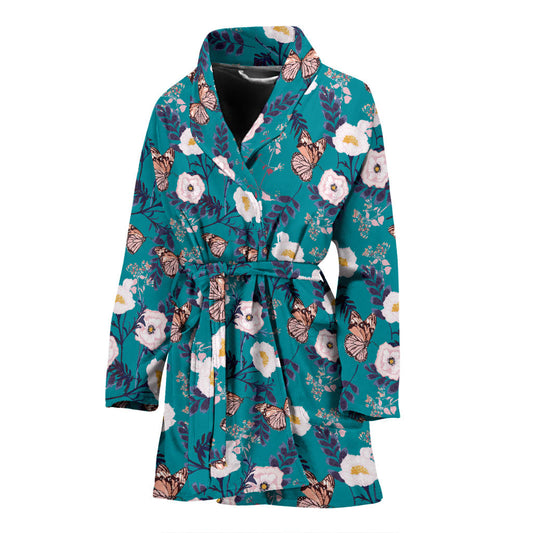 Butterfly Pattern Print Design 012 Women Bathrobe