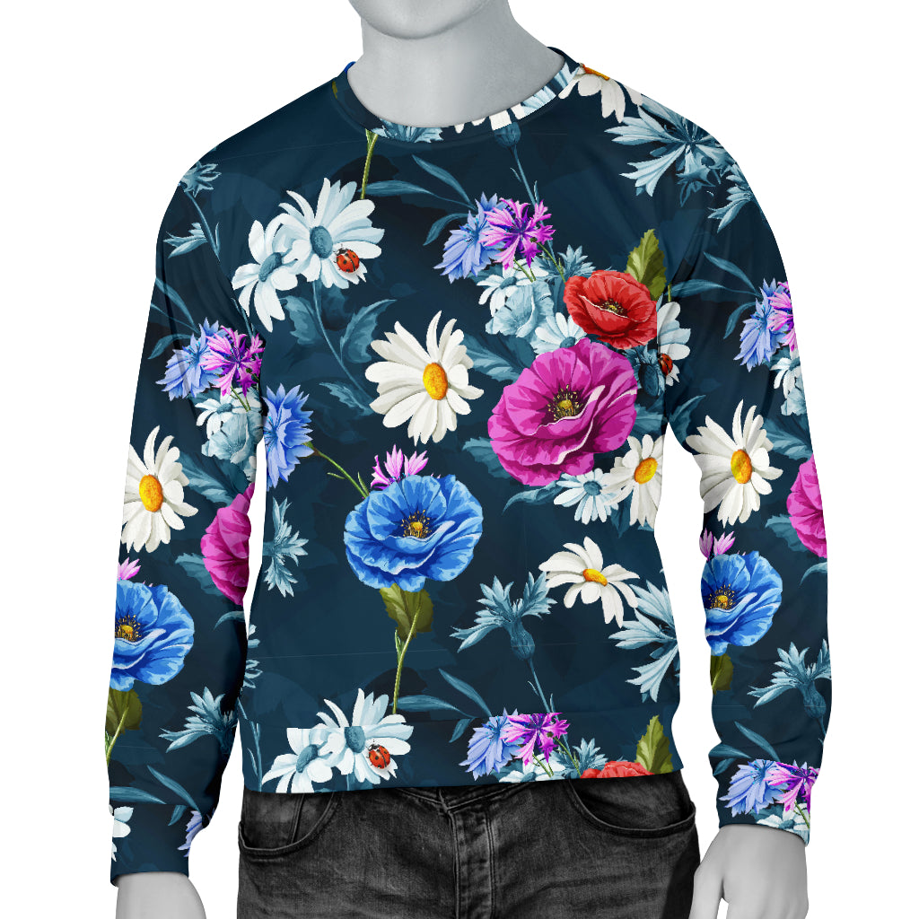 Floral Blue Themed Print Men Long Sleeve Sweatshirt