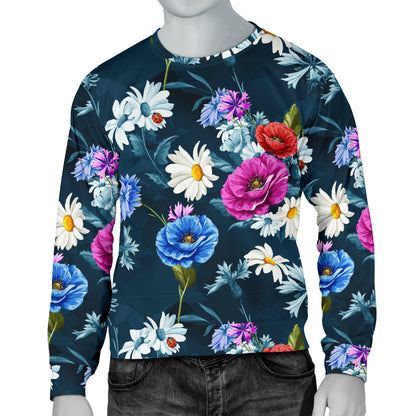 Floral Blue Themed Print Men Long Sleeve Sweatshirt