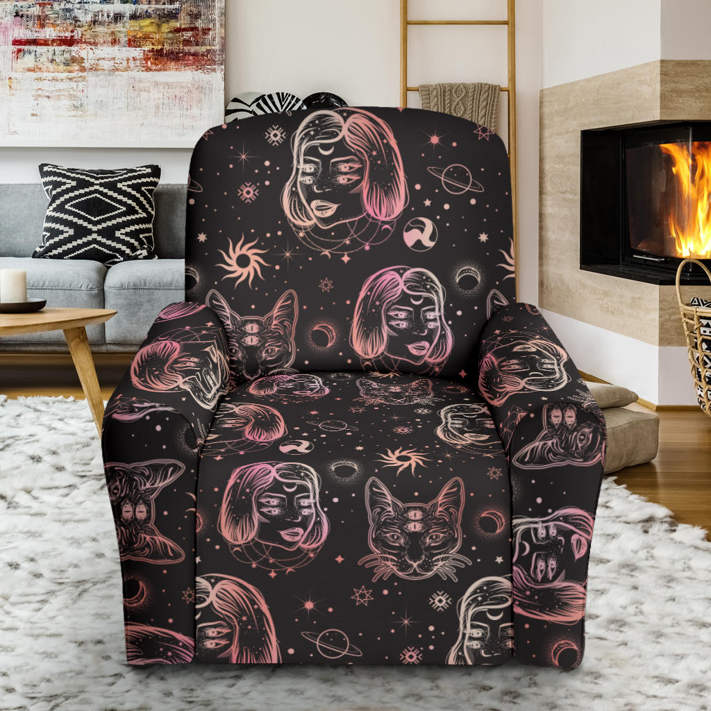 Third Eye Girl Cat Print Design LKS305 Recliner Slipcover with Pocket