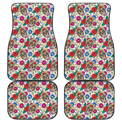 Sugar Skull Colorful Themed Print Car Floor Mats Front Back