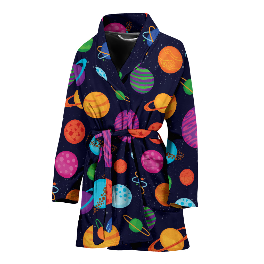 Planet Multicolor Print Design LKS302 Women Bathrobe