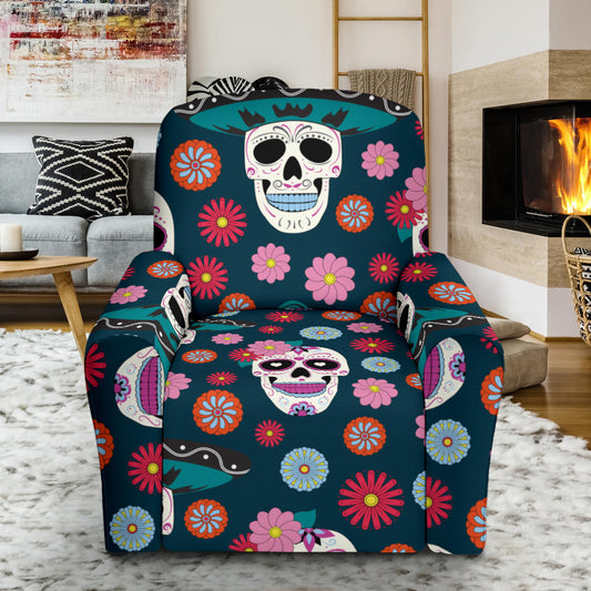 Sugar Skull Print Design LKS308 Recliner Slipcover with Pocket