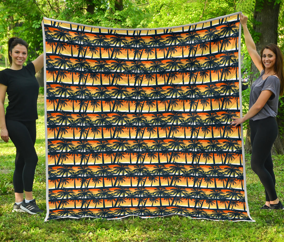 Palm Tree Sunset Design Print Quilt Bedspread