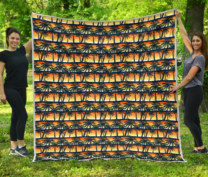 Palm Tree Sunset Design Print Quilt Bedspread