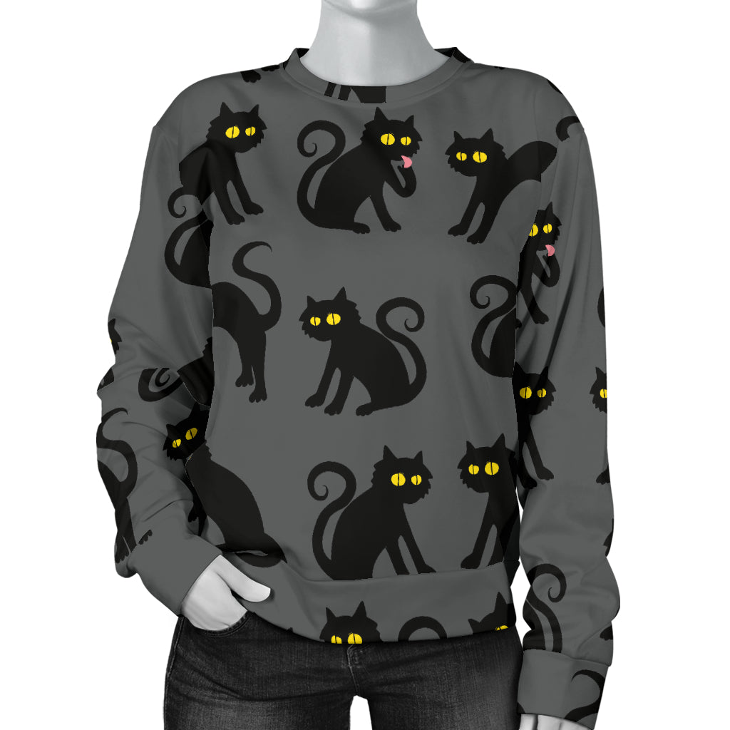 Black Cat Cute Print Pattern Women Long Sleeve Sweatshirt