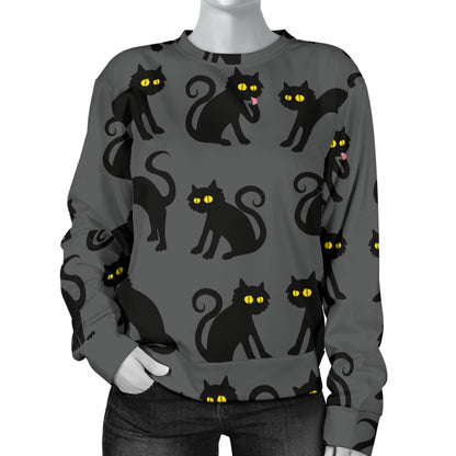 Black Cat Cute Print Pattern Women Long Sleeve Sweatshirt