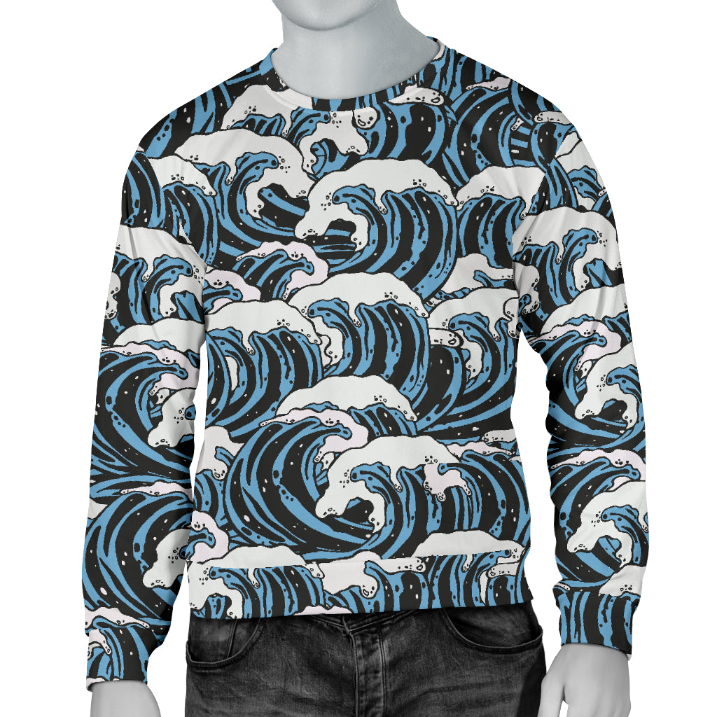 Surf Wave Pattern Print Men Long Sleeve Sweatshirt