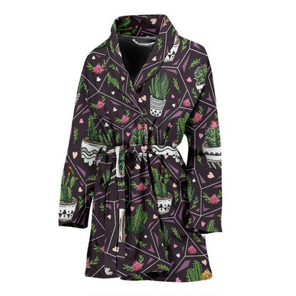 Cactus Pattern Print Design 03 Women Bathrobe