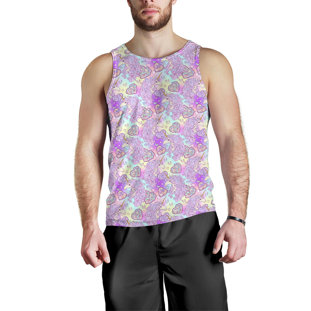 Unicorn Rainbow Star Heart Print Men Tank Top