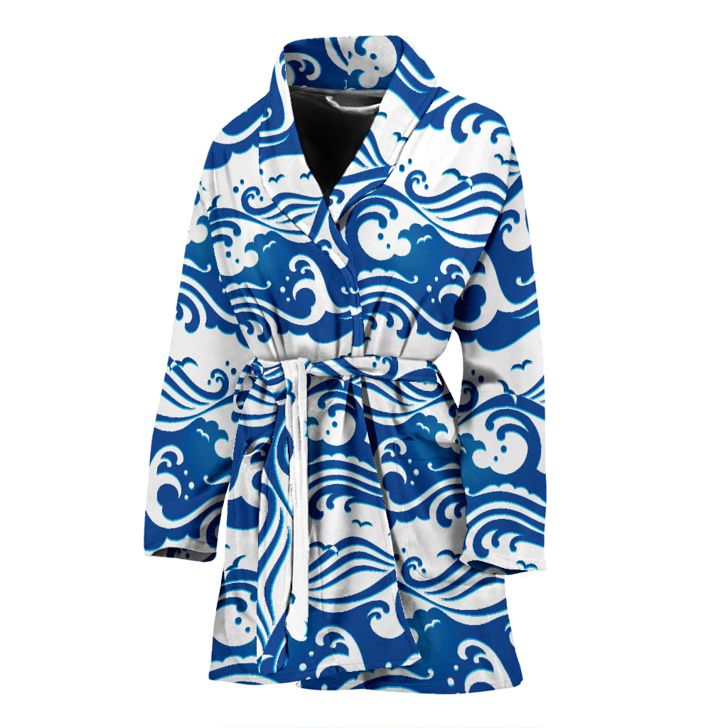 Wave Print Design LKS303 Women Bathrobe