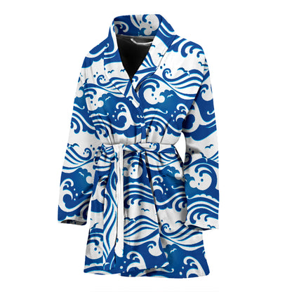 Wave Print Design LKS303 Women Bathrobe