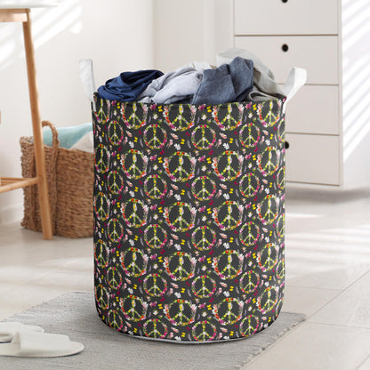 Peace Sign flowers Design Print Laundry Basket
