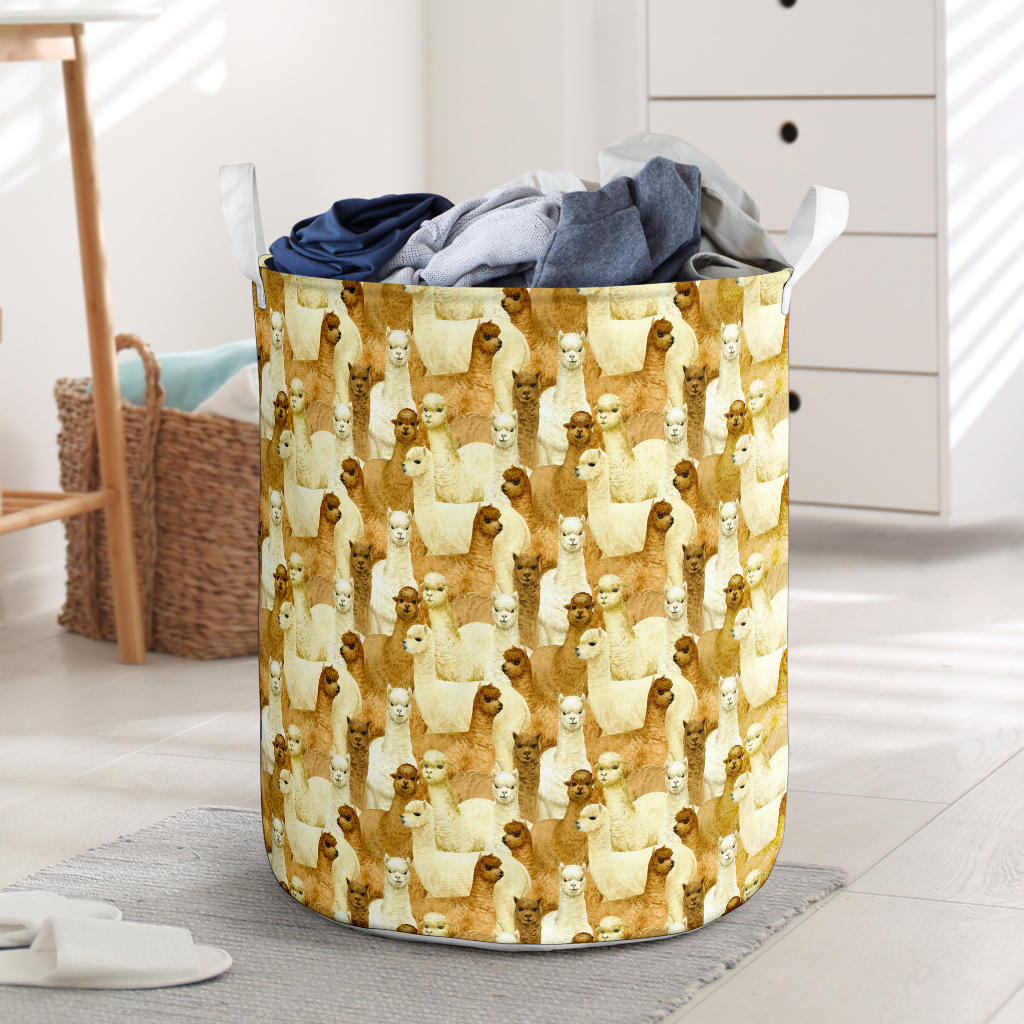Alpaca Watercolor Design Themed Print Laundry Basket