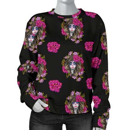 Day of the Dead Makeup Girl Women Long Sleeve Sweatshirt
