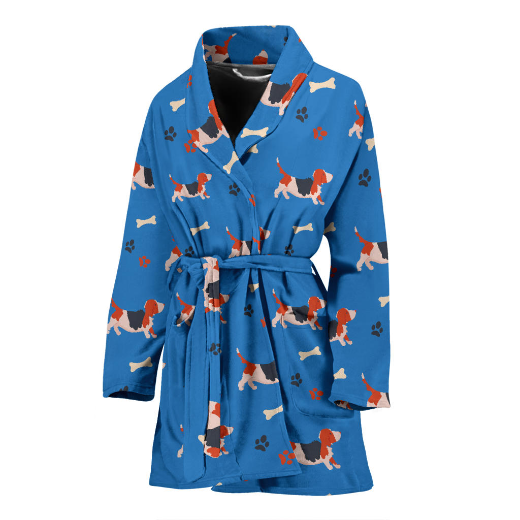 Basset Hound Pattern Print Design 02 Women Bathrobe