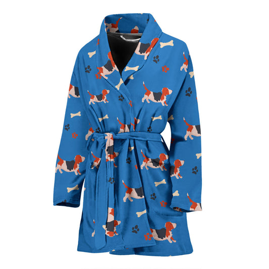 Basset Hound Pattern Print Design 02 Women Bathrobe