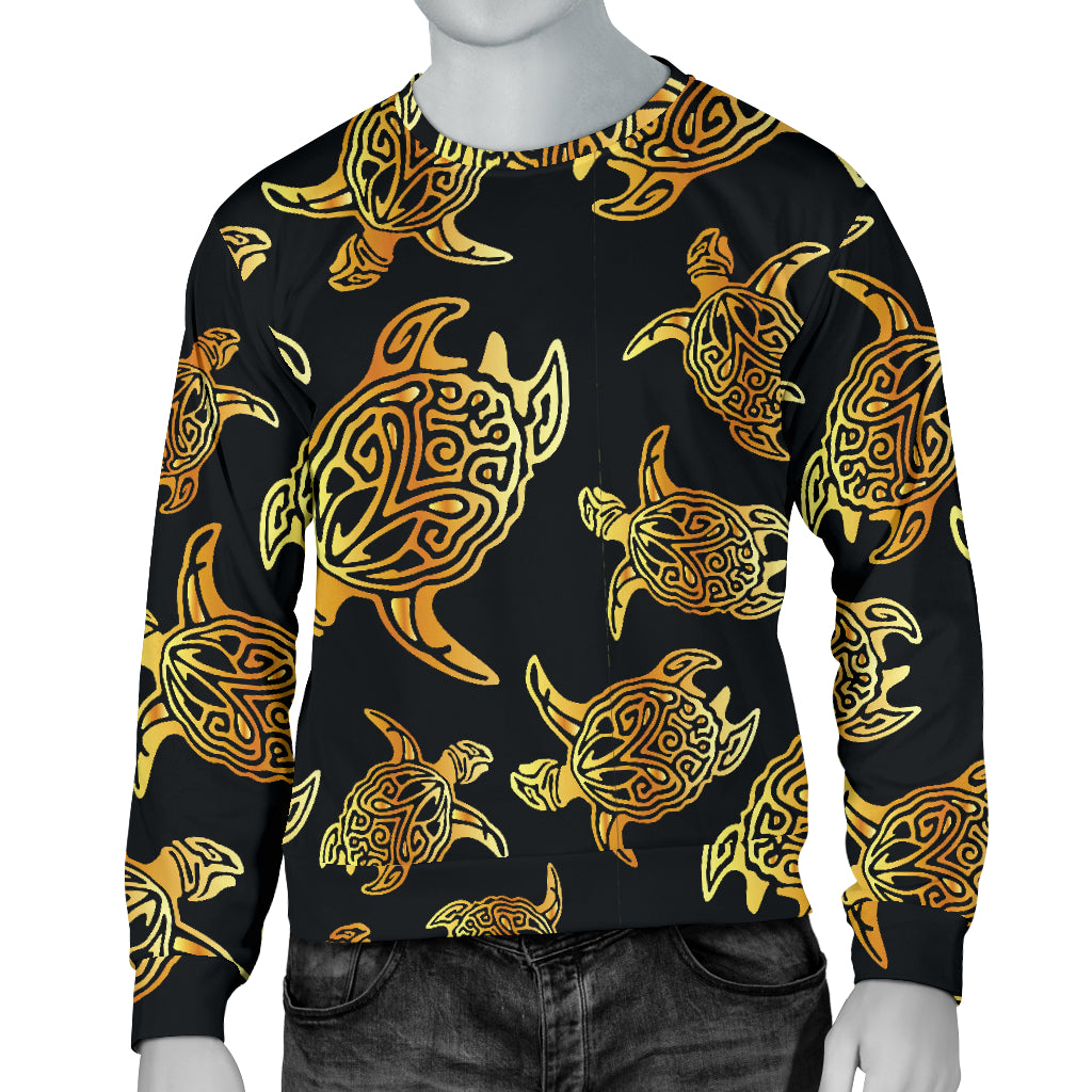 Gold Tribal Turtle Polynesian Themed Men Long Sleeve Sweatshirt