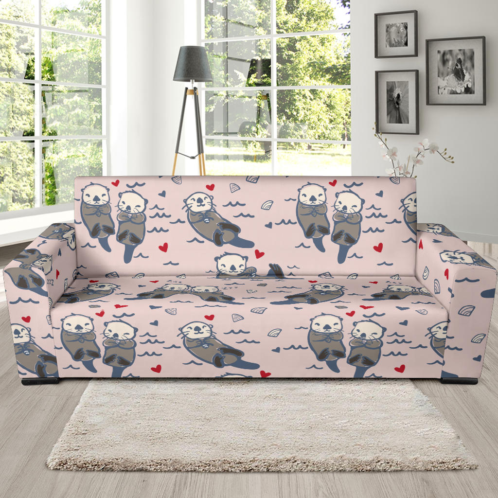 Sea Otter Pattern Print Design 02 Sofa Slipcover