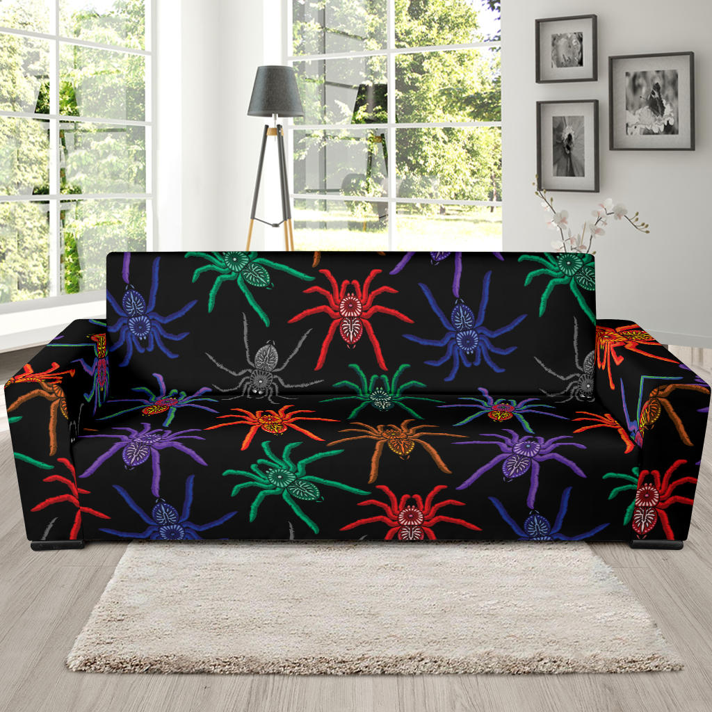 Tarantula Neon Color Pattern Print Design 03 Sofa Slipcover
