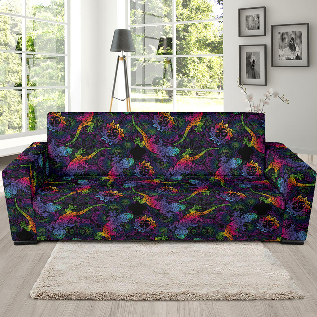 Gecko Rainbow Pattern Print Design 03 Sofa Slipcover