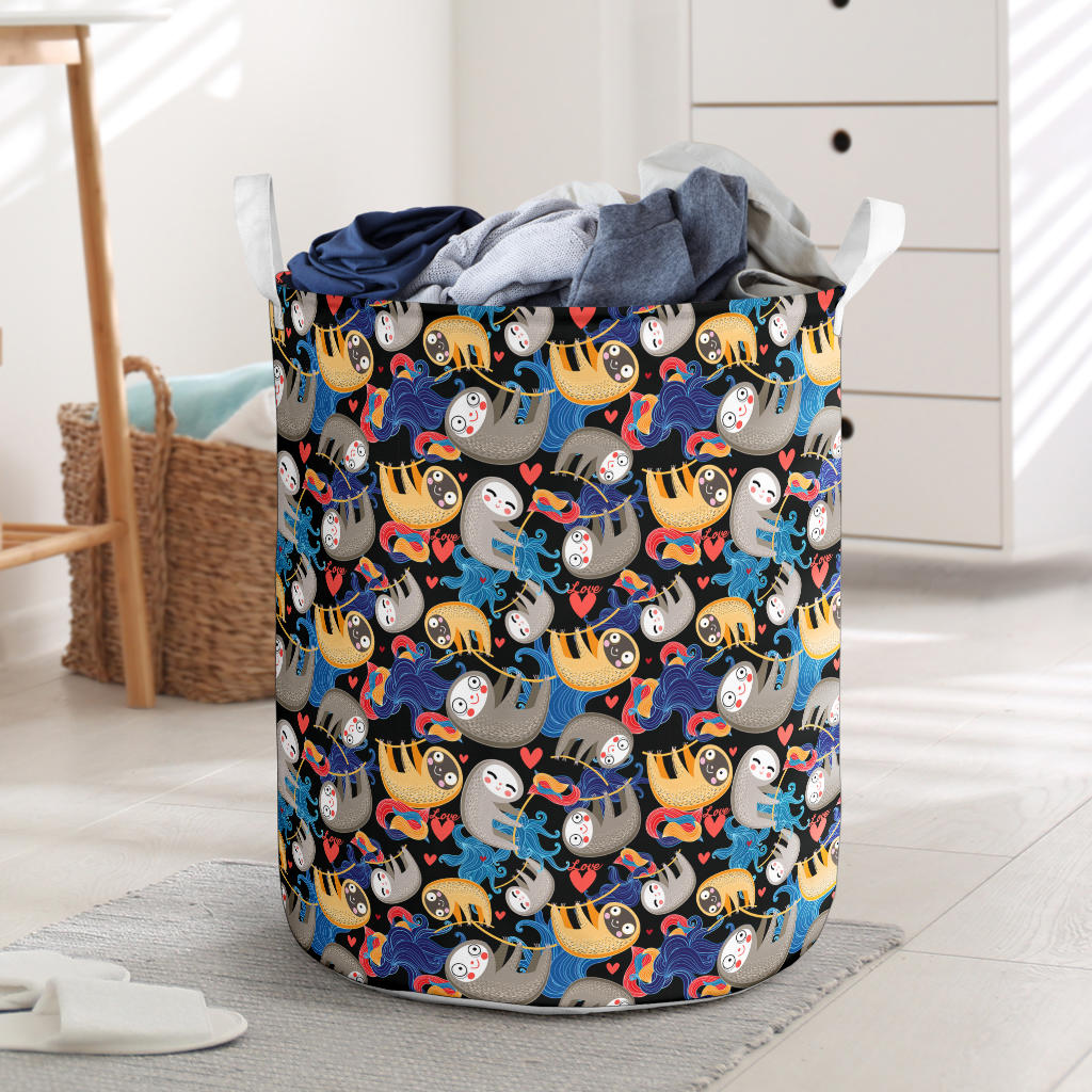 Sloth Cartoon Design Themed Print Laundry Basket