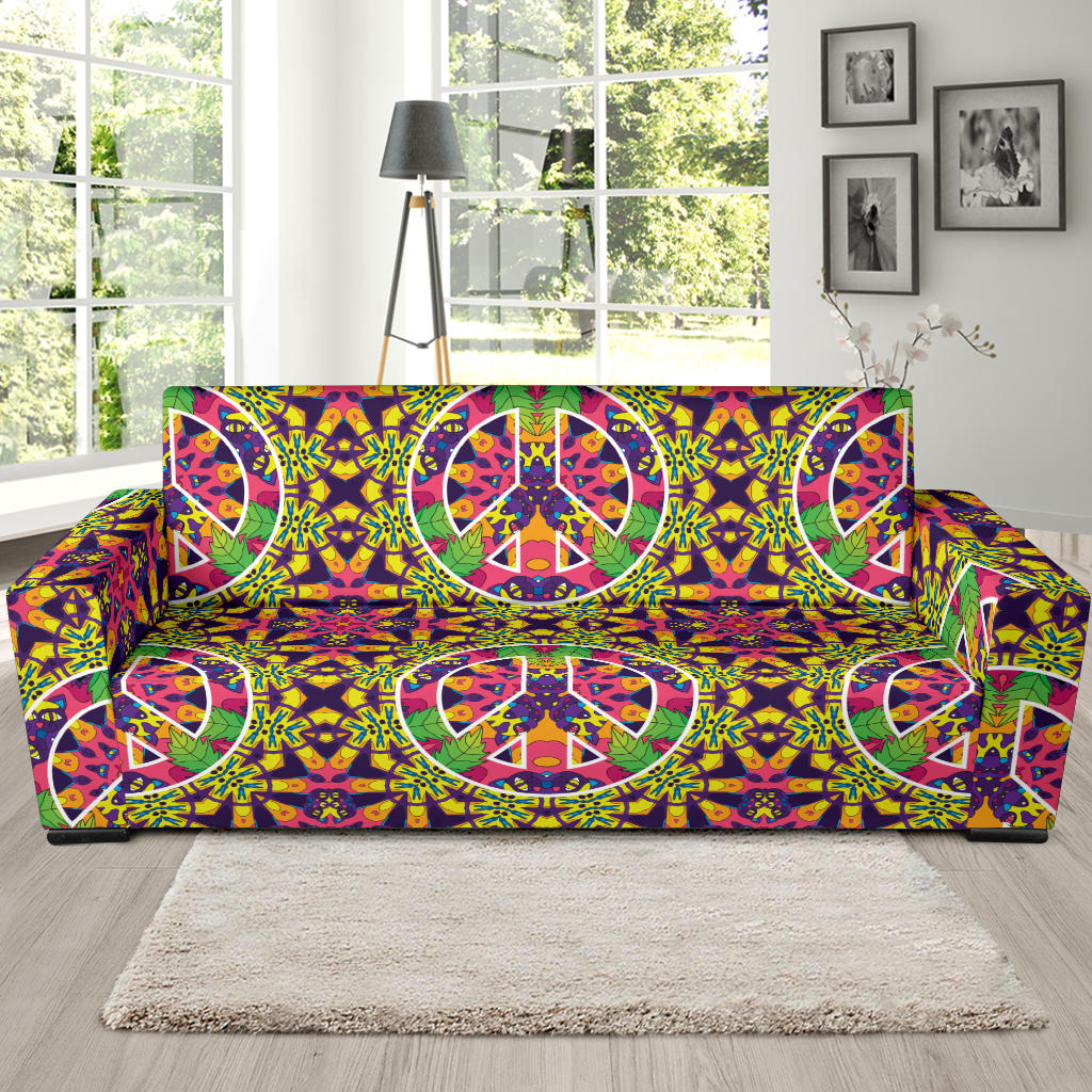 Peace Sign Pattern Print Design A04 Sofa Slipcover