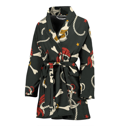 Pirate Pattern Print Design A02 Women Bathrobe