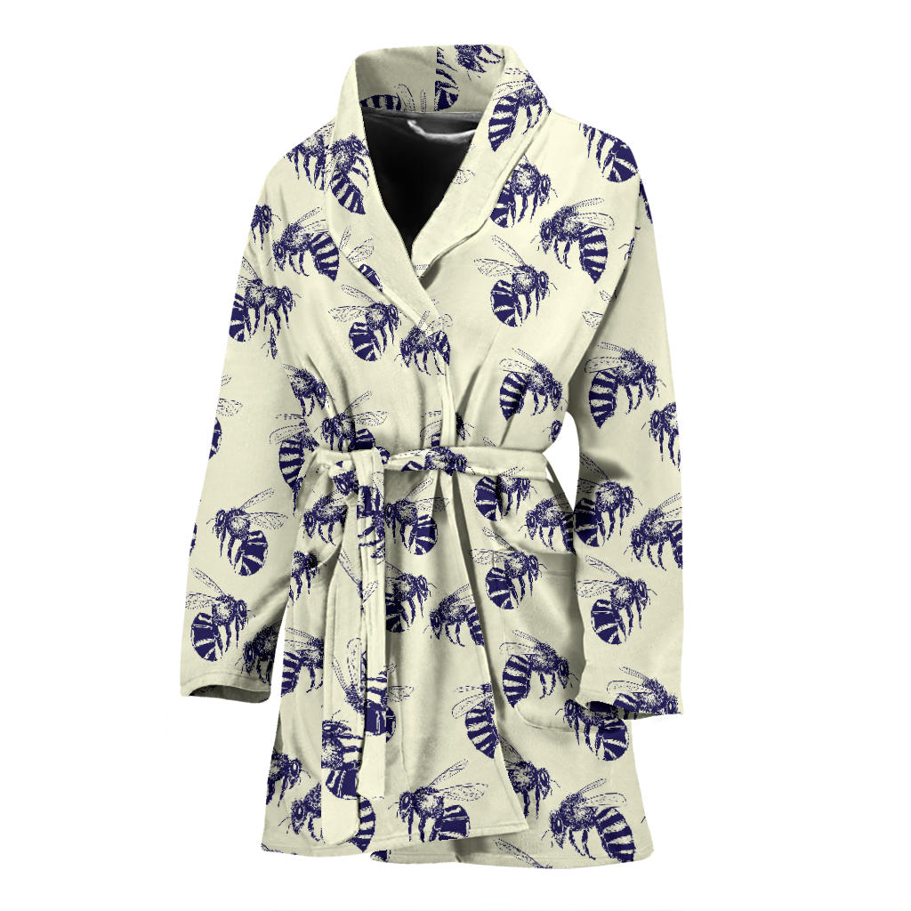Bee Pattern Print Design 02 Women Bathrobe