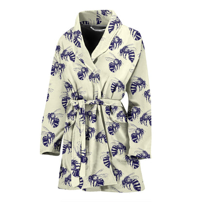 Bee Pattern Print Design 02 Women Bathrobe