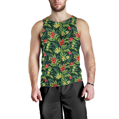 Tropical Folower Red Heliconia Print Men Tank Top
