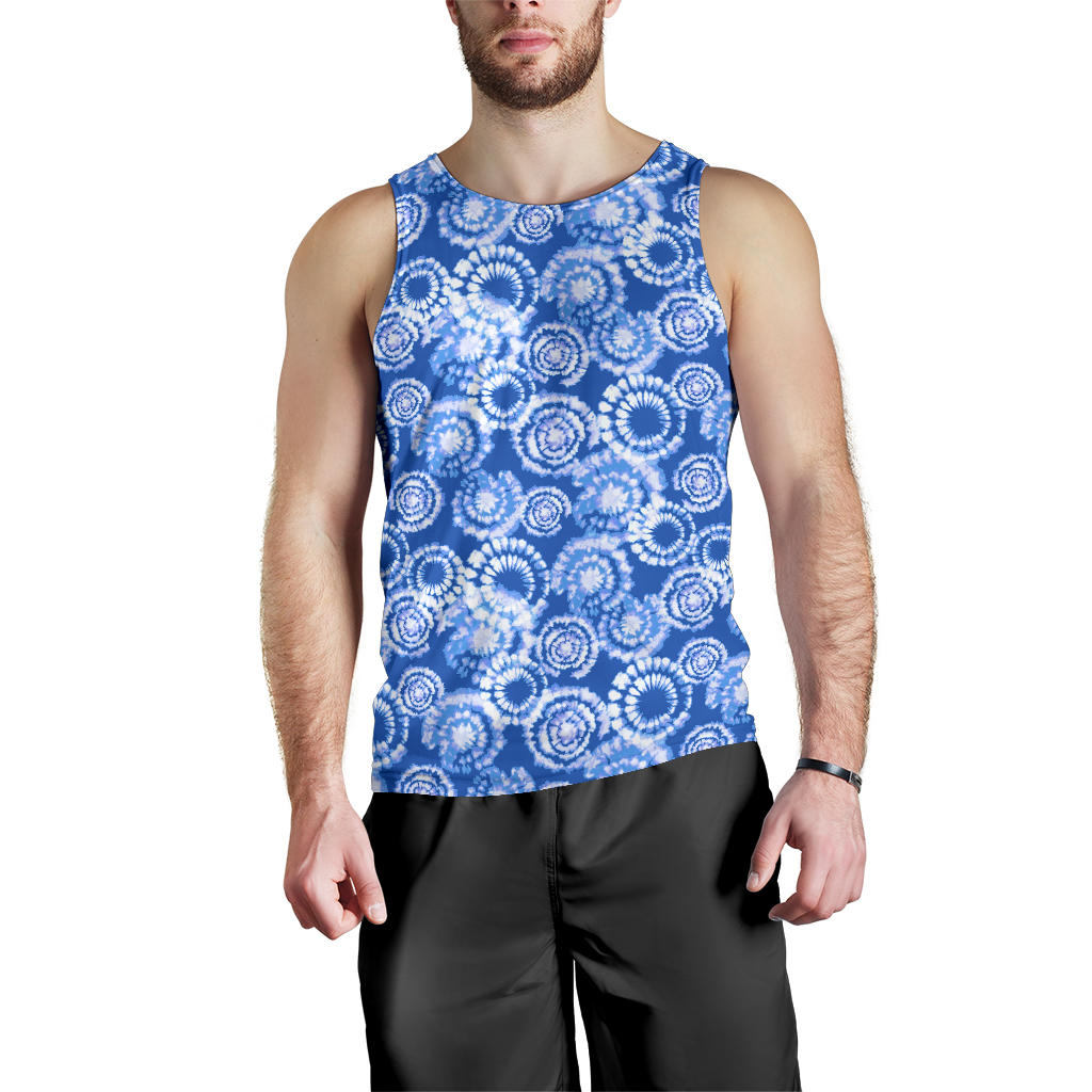 Tie Dye Blue Design Print Men Tank Top