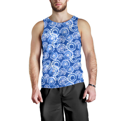 Tie Dye Blue Design Print Men Tank Top