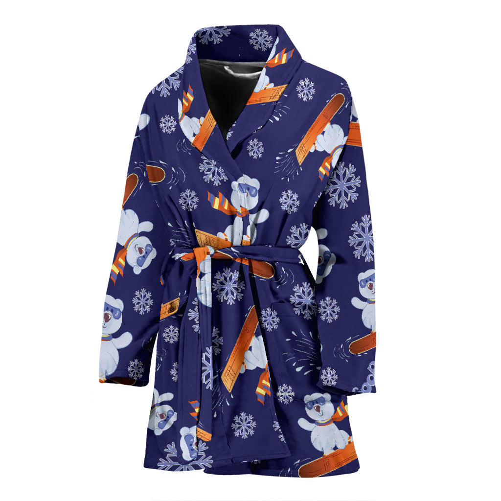 Snowboard Bear Print Design LKS305 Women Bathrobe