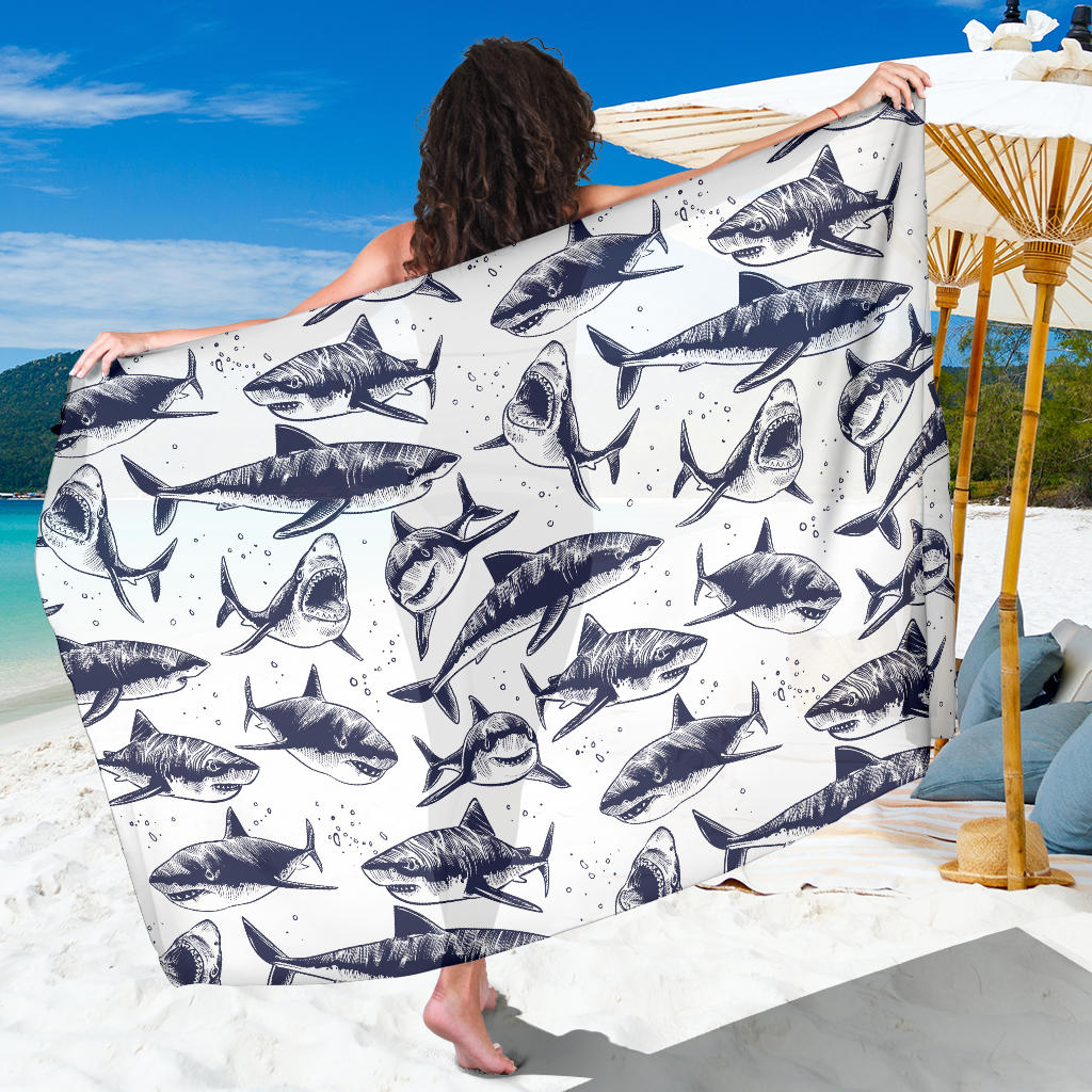 Great White Shark Pattern Print Design 02 Sarong Pareo Wrap